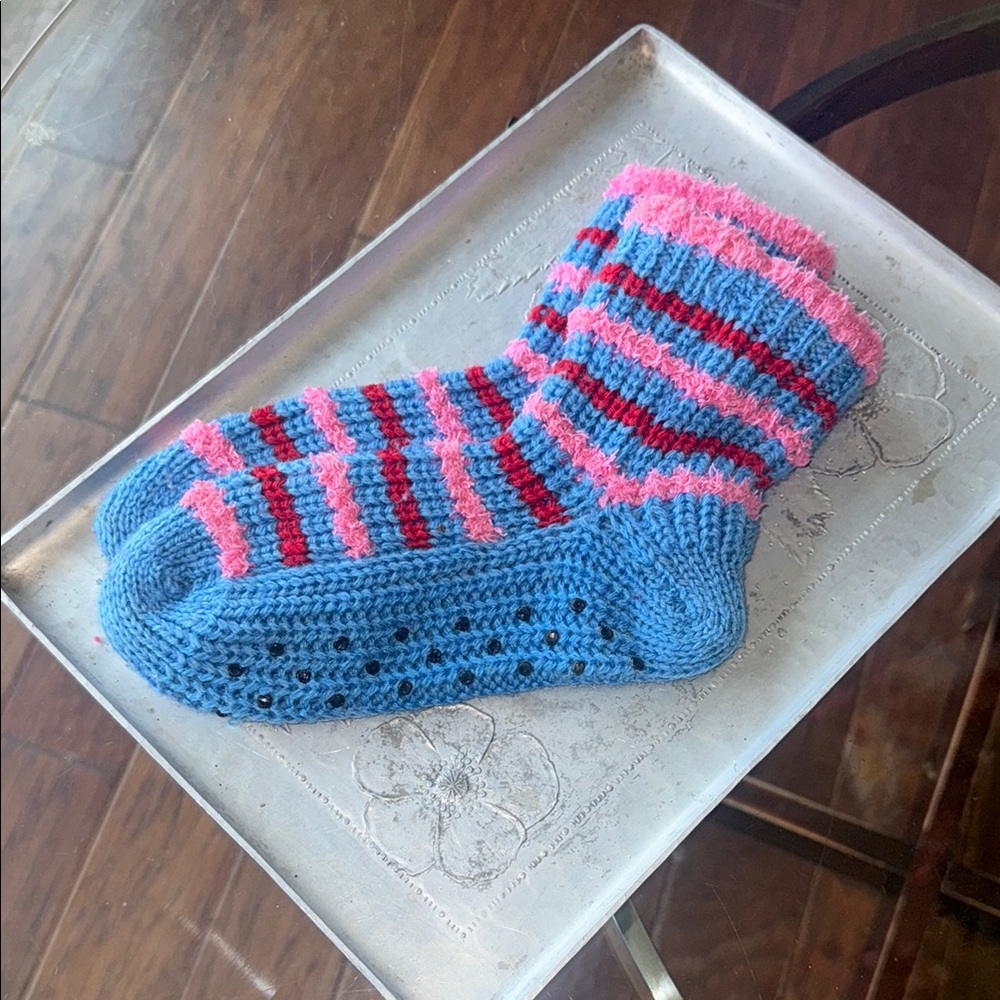 Cozy Striped Blue and Pink Socks